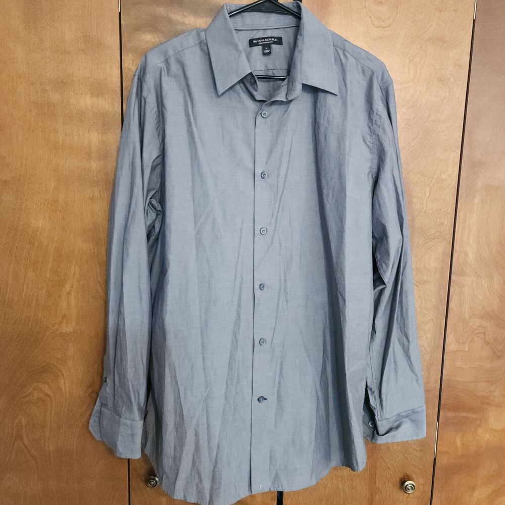 Banana Republic Mens Stretch Slim‎ Fit Dress Shirt Gray Size Large